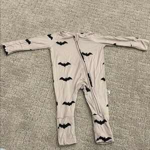 Beige Bat-Print Zip Front One-Piece Bodysuit for Kids